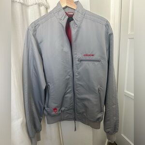 Adidas Gray and Red Bomber Jacket with Elastic Cuffs